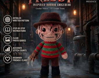 Haakpatroon voor een horrorfiguur, Amigurumi-pop (PDF), Spooky Halloween-haakinstructie, Patroon van een horrorfilmfiguur (digitale download)