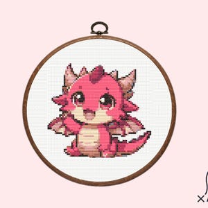 Baby Dragon Cross Stitch Pattern | Pink Dragon Cross Stitch Pattern, instant dowload