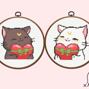 Cute Cat Cross Stitch Pattern | Set of 2 Lovely Cat Cross Stitch Pattern, instant dowload