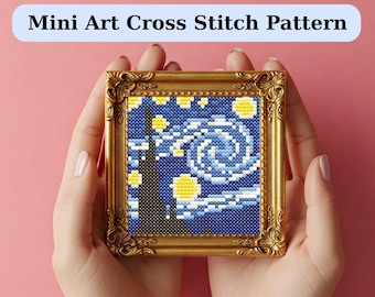 Miniatuur kunst kruissteekpatroon | Schilderkunst kruissteekpatroon, Sterrennacht kruissteekpatroon, direct te downloaden