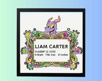 Birth Announcement Cross Stitch Pattern PDF | Figment Sampler | DIY Baby Shower Easy Chart- instant  PDF