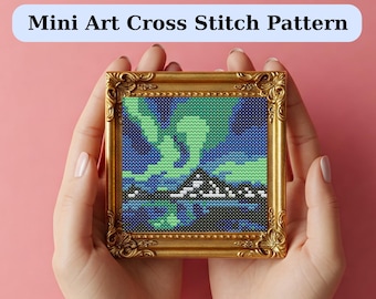 Mini kunst kruissteekpatroon | Noorderlicht kruissteekpatroon, direct te downloaden