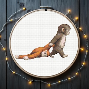 Patrón de punto de cruz Punch Monkey, descarga instantánea en PDF