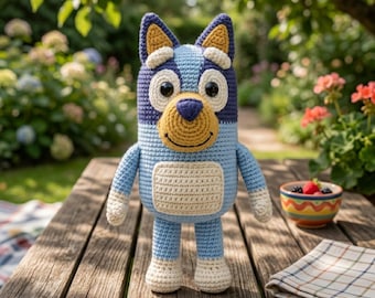 Haakpatroon voor een blauwe hond (amigurumi), een eenvoudig haakpatroon voor beginners - pluche hond, direct te downloaden.