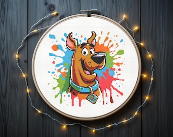 Cartoon hond kruissteekpatroon | Grappig hond kruissteekpatroon, direct te downloaden