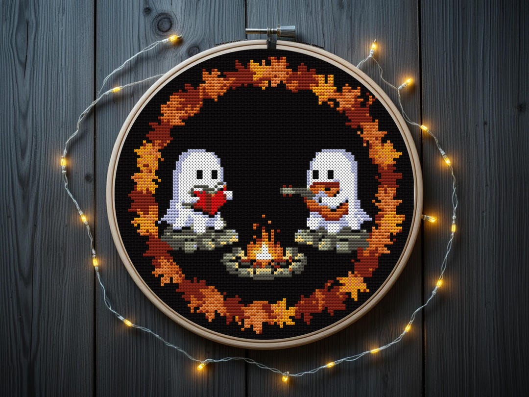 Camping Ghost Cross Stitch Pattern, Cute Ghosts Cross Stitch Pattern ...