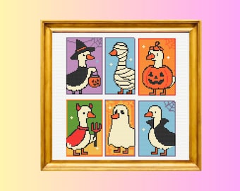 Halloween Goose Cross Stitch Pattern | 6 Cute Goose Cross Stitch Patterns, instant download