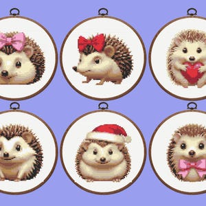 Kreuzstichmuster Igel | Set mit 6 niedlichen Igel-Kreuzstichmustern, sofortiger Download