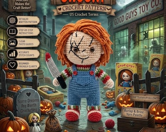 Häkelanleitung für Horrorfiguren, Amigurumi-Puppe (PDF), Grusel-Häkelanleitung, Anleitung für Horror-Puppenfiguren aus Filmen (digitaler Download)