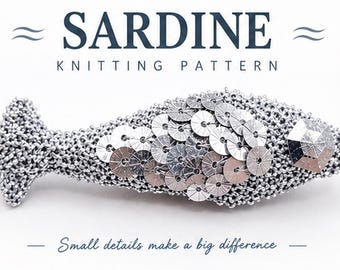 Mini Sardine Amigurumi Knitting Pattern PDF, Miniature Silver Fish Toy Tutorial, US Terminology DIY Sea Animal Accessory, Instant Download