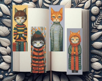 Bookmark Cross Stitch Pattern | Set of 5 Cat Bookmark Cross Stitch Patterns, instant download