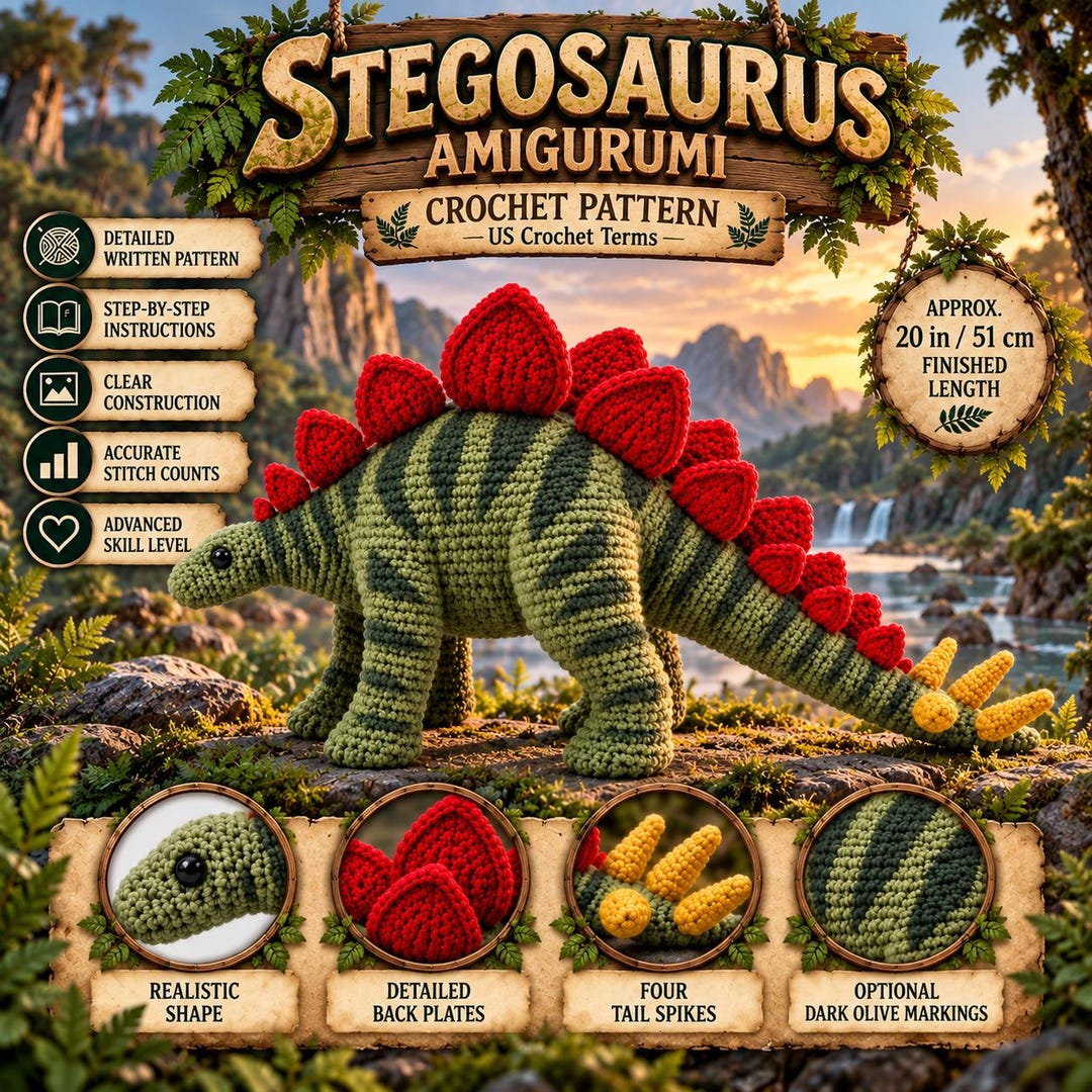 Dinosaur Crochet Pattern, Amigurumi Pattern, Crochet Dinosaur Plush ...