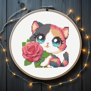 Kat kruissteekpatroon | Kruissteekpatroon rozen, direct te downloaden