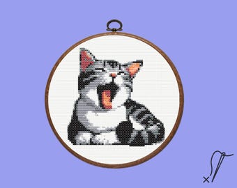 Tabby Cat Cross Stitch Pattern | Cute Cat Cross Stitch Pattern, instant download