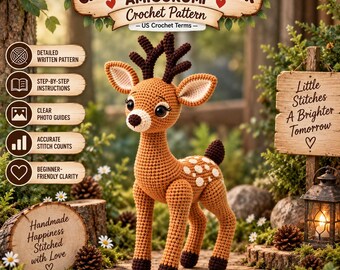 Deer Crochet Pattern PDF, Crochet Fawn Pattern, Amigurumi Deer Tutorial, Woodland Animal Pattern, DIY Deer Stuffed Animal