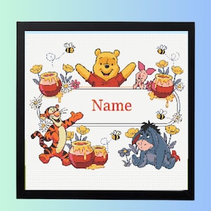 Honey Lover Bear Cross Stitch Pattern, Custom Name Sampler | DIY Easy Chart, With Free Alphabet Cross Stitch Pattern, instant  PDF