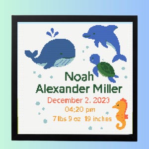 Birth Announcement Cross Stitch Pattern PDF | Ocean Sampler | DIY Baby Shower Easy Chart- instant  PDF