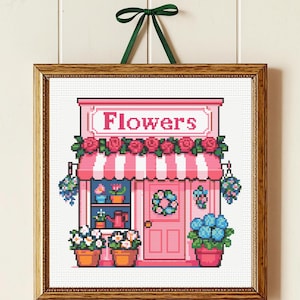 Christmas Shop Cross Stitch Pattern, Florist Cross Stitch Pattern , Christmas Town,  instant download