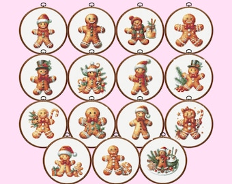 Borduurpatroon van een peperkoekmannetje, set van 15 borduurpatronen van peperkoekmannetjes, kerstborduurwerk, direct te downloaden.