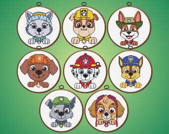 Cartoon Dog Cross Stitch Pattern | Set of 8 Funny Dogs,  instant PDF download