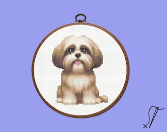 Kruissteekpatroon Shih Tzu | Kruissteekpatroon van een hond, direct te downloaden