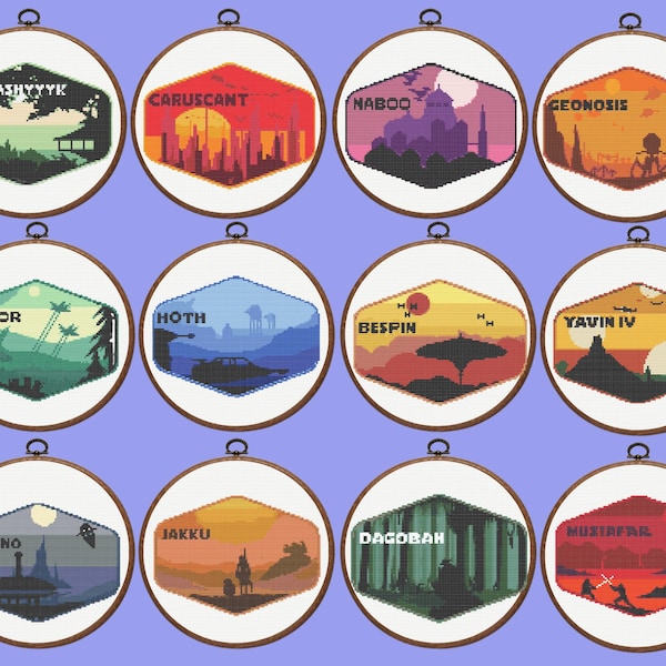 Star Wars Cross Stitch Pattern | Set of 12 Star Wars Planet Cross Stitch Patterns, instant download