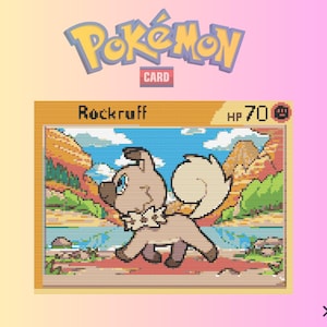 Padrão de ponto cruz de cartas Pokémon, padrão de ponto cruz Rockruff | Padrão de ponto cruz Pokémon, download instantâneo
