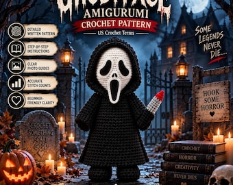 Häkelanleitung für Horrorfiguren, Amigurumi-Puppe (PDF), Gruselige Halloween-Häkelanleitung, Slasher-Filmfigur (digitaler Download)