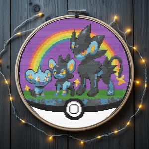 Patrón de punto de cruz de Shinx, Luxio y Luxray, patrón de punto de cruz de Pokeball / patrón de punto de cruz de Pokémon, descarga instantánea