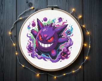Gengar kruissteekpatroon, Pokémon kruissteekpatroon, spook kruissteekpatroon, direct te downloaden als PDF