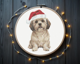 Cocker Poodle Cross Stitch Pattern | Christmas Cross Stitch Pattern , Santa Dog, instant PDF download
