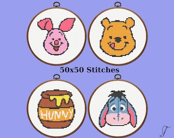 Winnie Puuh Kreuzstichmuster | Set mit 4 Winnie Puuh Kreuzstichmustern, sofortiger Download