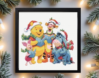 Borduurpatroon van Winnie de Pooh | Kerstborduurpatroon, direct te downloaden als PDF