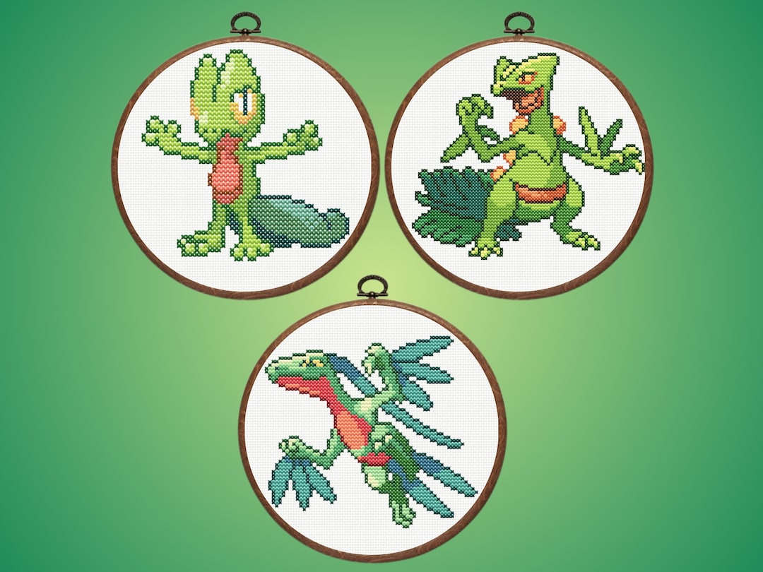 Treecko Evolution Set Set of 3 Treecko Evolution Cross Stitch Pattern | Treecko Grovyle ...