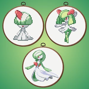 Set of 3 Ralts Evolution Cross Stitch Pattern | Ralts Kirlia Gardevoir Pokemon PDF Download | Psychic Fairy Type Anime Embroidery Bundle