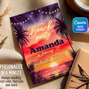 Beach or Pool Party Birthday Invitation, Editable Summer Theme Digital Invite, Swim Celebration Evite, Tropical Printable Template