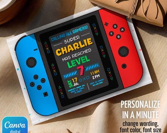 Editable switch invite, Printable Gamer birthday invitation, video game party, boy birthday, digital template