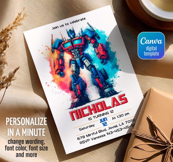 Printable Rescue Bots Birthday Invitation, Optimus Prime invite, Autobots party invitation, Bumblebee invitation, transformers party
