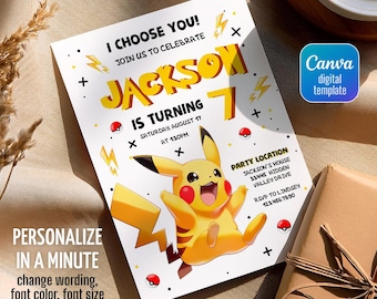 Printable Birthday Invitation, b-day invite, editable invitation, anime birthday invite, Instant Download