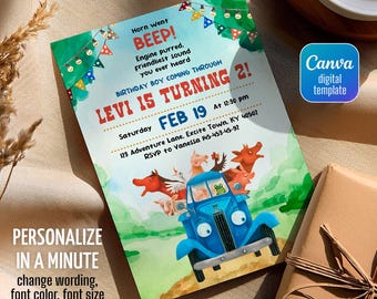 Farm Animals birthday invitation, Blue Truck invitation, Oink Moo Baa invite, Little Blue, Barnyard Animals party invite template, 1st, 2nd
