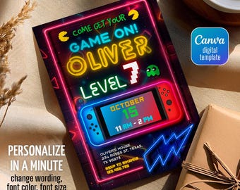 Editable switch invite, Printable Gamer birthday invitation, video game party, boy birthday, digital template