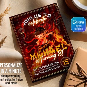 Ne Zha 2 Birthday Invitation, Chinese Hero Party Theme, Digital Download, Anime Printable Invite for Boys, Editable Invitation Template