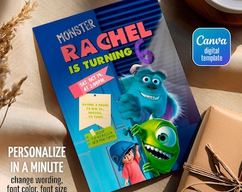 Monster birthday Invitation, printable Monsters University template, Editable monster inc evite halloween boo-day party, 1st Birthday Invite