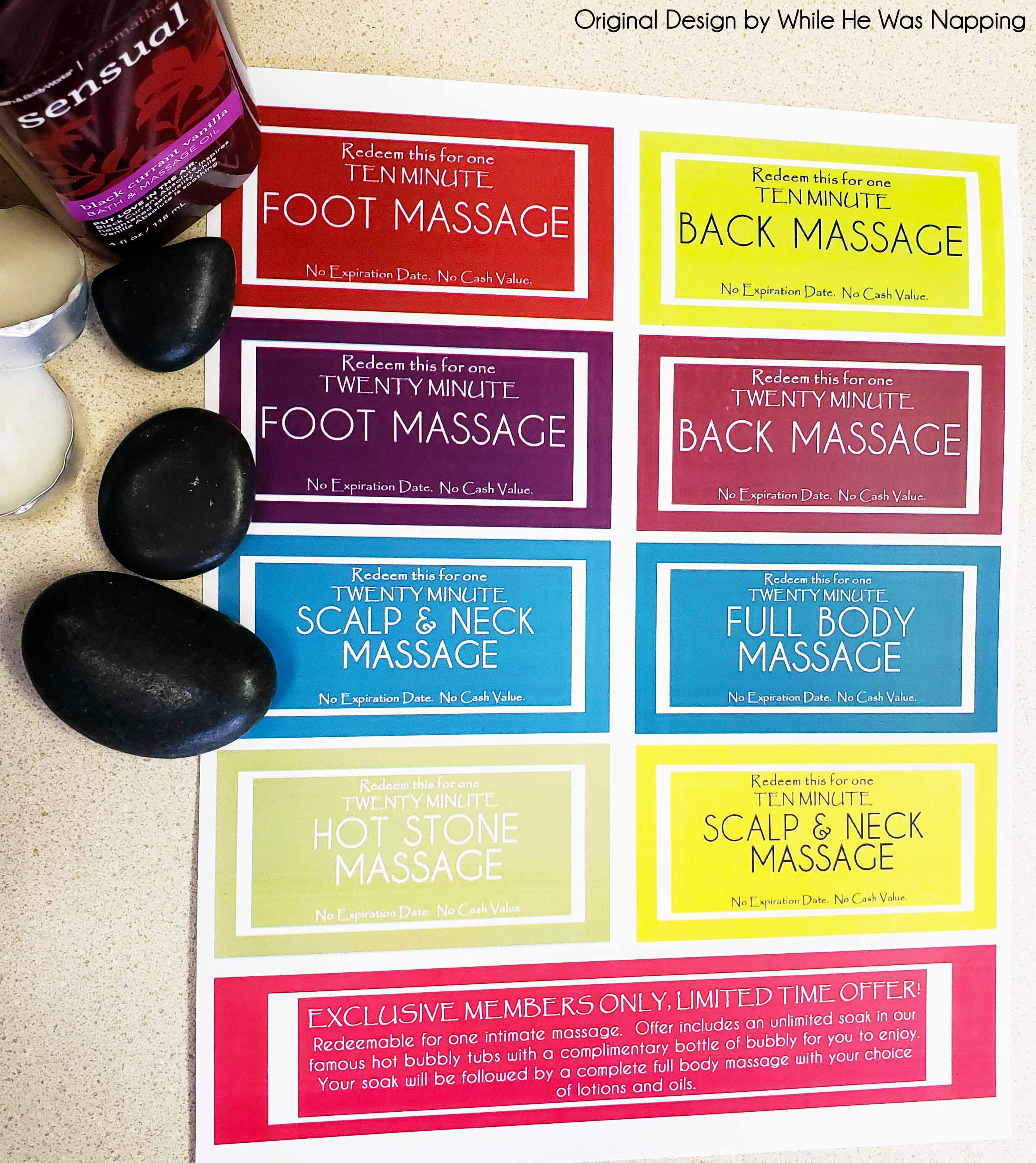 Massage Coupons or Love Voucher Printable Love Coupon or Naughty