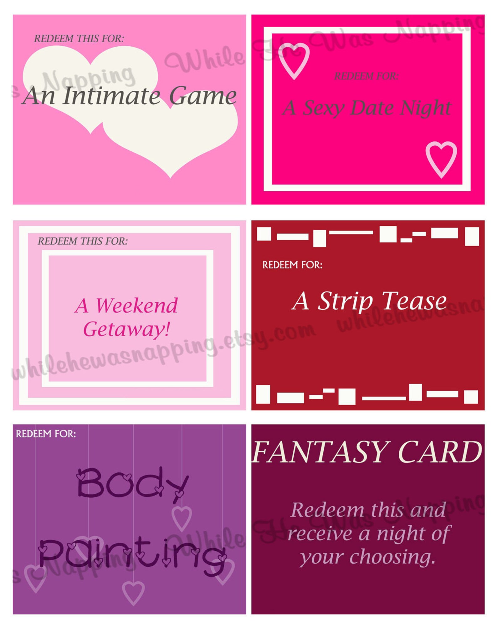 Bedroom Love Coupons for Him/for Her - DIGITAL INSTANT DOWNLOAD - Etsy