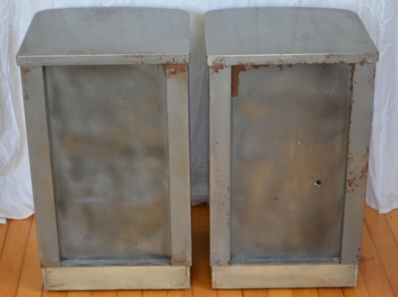 Steel Art Deco circa 1930 Nightstands Bedside End Tables by Bel Geddes Pair