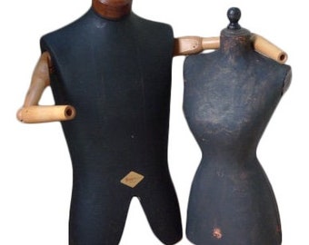 Dress Forms Depict Loving Couple. Male is Mannequin with Articulated Arms fromGermany. Female is from Paris. Sold as couple only.