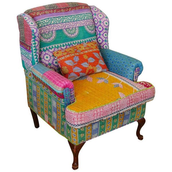 Sofa or Wingback Chair of Many Fabrics Upholstered in the Bohemian Style