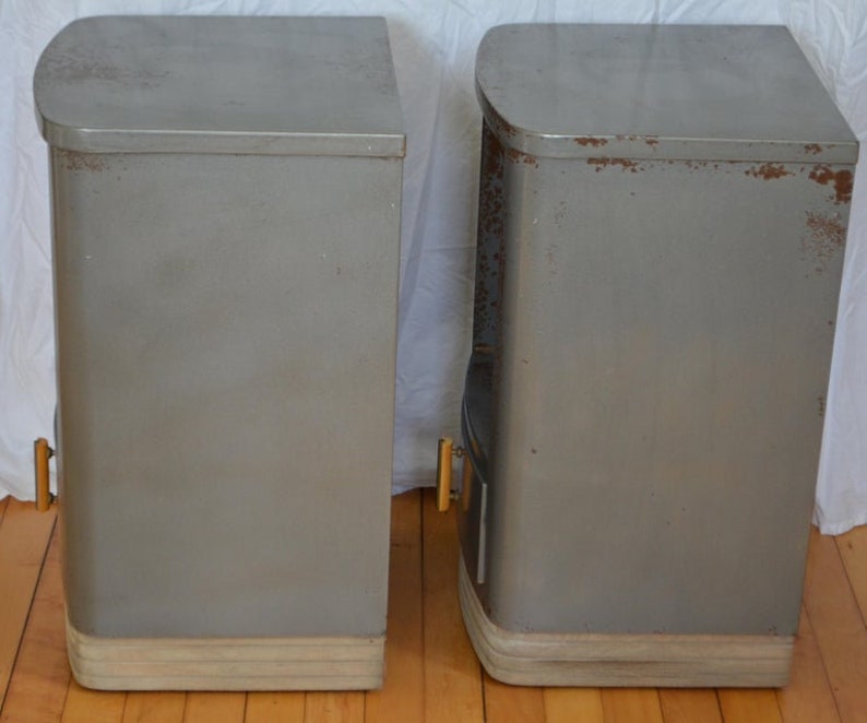 Steel Art Deco circa 1930 Nightstands Bedside End Tables by Bel Geddes Pair