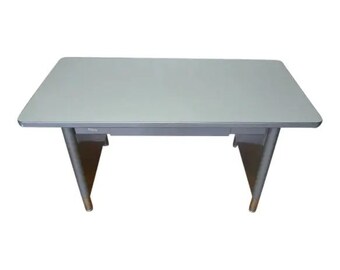 Desk Table, Mid-century Industrial, with Steel Frame and Round, Tapered Legs, Formica Top and Center Drawer.